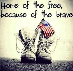 a pair of shoes with an american flag on the bottom and words above them that read, home of the free because of the brave