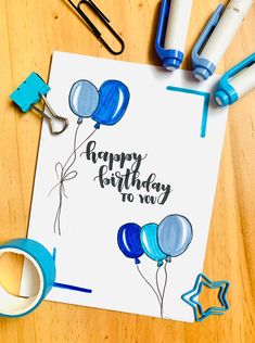 blue balloon birthday card (with envelope!) Balloon Birthday Card, Cool Birthday Cards, Watercolor Birthday Cards, Birthday Card Craft, Homemade Birthday Cards