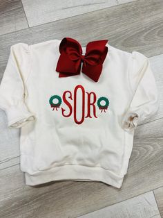 Look how darling this embroidered monogram crewneck is - To add your monogram please select the personalization box below and add the name you would like - 100% Cotton Naturally Tapered Puffed Shoulder True to Size Ribbed Neckline Kids Christmas Shirts Vinyl With Name, Kids Christmas Crewneck, Personalized Toddler Christmas Shirt, Toddler Monogram Shirt, Christmas Monogram Shirt Kids, Embroidery Crewneck, Christmas Monogram, Embroidered Monogram, Shirt Embroidery