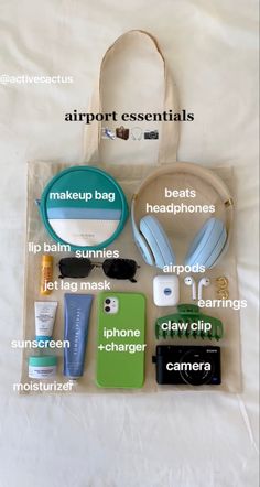 the contents of a travel bag laid out on a bed with instructions to use them