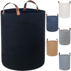 large round storage basket with handles in various colors