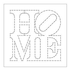 the letter e is for love with dotted lines and dots in black on a white background