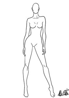 a drawing of a female body in black and white with the outlines on it