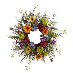 a wreath with flowers and greenery on it