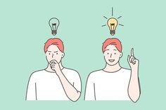 two people with red hair and one has an idea lightbulb above their head