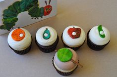 the very hungry caterpillar cupcakes are ready to be eaten by the very hungry caterpillar