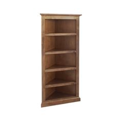 an empty wooden book shelf against a white background