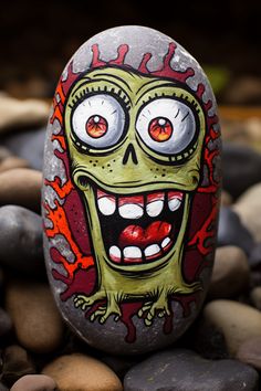 Halloween Rock Painting Ideas, Halloween Rock Painting, Kiss Artwork, Monster Rocks, Halloween Pumpkin Stencils, Jack Skellington Faces, Painting Stones, Pumpkin Stencils, Paint Rocks