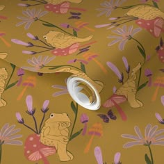 an image of a wallpaper with flowers and animals on it's surface,