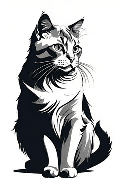 a black and white drawing of a cat