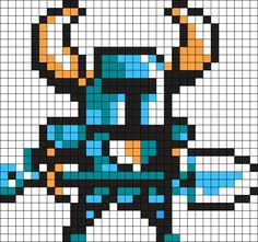 an image of a pixel art piece on a white background with blue and orange colors