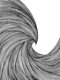 a drawing of a wave in black and white, with lines coming out of it