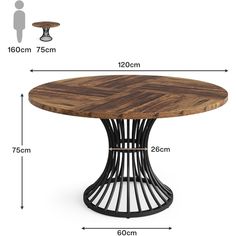 an image of a table with measurements for the top and side view, including height