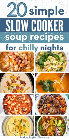 Grab your spoon and dive into these easy dump-and-go crockpot soup recipes. Cozy crockpot soups that are perfect to enjoy on chilly days, busy weeknights, or meal prepping for the week ahead. Simply toss your ingredients in, and let the slow cooker do all the work for a delicious ready-to-serve meal. Slow cooker soup recipes, hearty soups for family dinner, kid-friendly crockpot soups, cold weather dinner ideas. Crockpot Soup Recipes Easy, Soup Recipes Hearty, Cold Weather Dinner Ideas, Cold Weather Dinner, Slow Cooker Soup Recipes, Soup Recipes Easy, Crockpot Soups