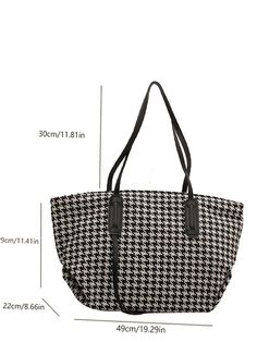 Bag For Love - Houndstooth Pattern Tote Bag - Women Tote Bags Product Description Style Fashionable Color Black and White Quantity 1 piece Strap Type Double Handle Pattern Type Houndstooth Bag Size Large Type Shoulder Tote Bag Material Tweed Composition 100% Polyester Size Chart INCH CM Size Bag Width Bag Height Bag Length one-size 8.7 11.4 19.3 Size Bag Width Bag Height Bag Length one-size 22 29 49 Similar Products h2 { text-align: center; } .red-box { width: 100%; display: flex; flex-direction Houndstooth Bag, Bags Style, Tote Pattern, Houndstooth Pattern, Tote Bag Pattern, Shoulder Tote Bag, Louis Vuitton Bag Neverfull, Black & White, Black Tote Bag