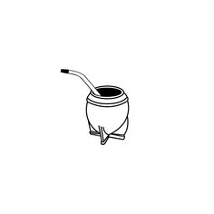 a black and white drawing of a pot with a spoon in it