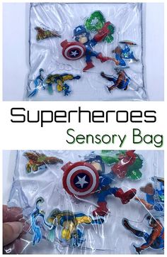 this is an image of a bag filled with superheros