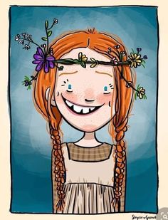 a drawing of a girl with braids and flowers in her hair, smiling at the camera