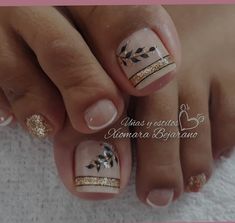 Nails Hojas, Pedicure Nail Designs, Cute Toe Nails