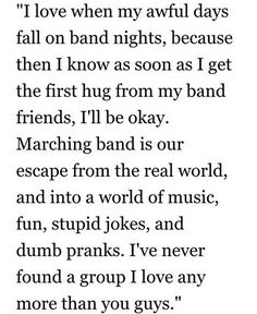 a poem written in black and white with the words love when my awful days fall on band nights, because then i know as soon