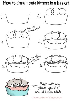 how to draw cute kittens in a basket step by step drawing instructions for kids