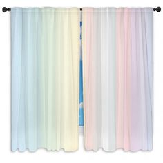 an open curtain with multicolored sheer curtains