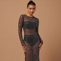 Black Mesh Sequin Dress Black Bodycon Maxi Dress For Party Season, Black Long Sleeve Maxi Dress With Sequins, Black Maxi Bodycon Dress For Party Season, Black Fitted Mesh Party Dress, Black Fitted Mesh Dress For Party, Black Mesh Maxi Dress For Party, Black Sequin Long Sleeve Bodycon Dress, Chic Black Mesh Club Dress, Black Long Sleeve Sequined Bodycon Dress