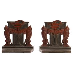 pair of art deco bookends in carved wood