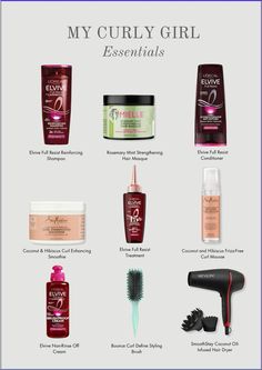 Affordable drugstore products for curly hair. Curly Hair Advice, Natural Curly Hair Care, Healthy Curly Hair, Products For Curly Hair, Wavy Hair Care, Girl Essentials, Healthy Hair Routine, Curly Hair Care Routine, Shampoo For Curly Hair