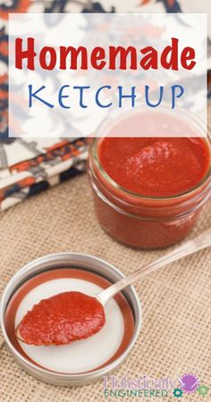 homemade ketchup in a small bowl with a spoon