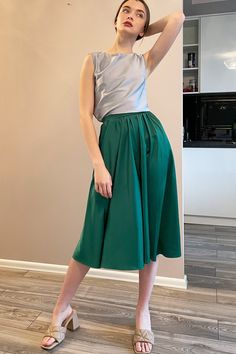 A Line Flared Green Skirt, Midi Satin Circle Skirt, Green Skirt Women, Pockets Solid Skirt, Minimalist Skirt, 1950 skirt by StylePosh on Etsy Solid Color Satin Lined Skirt, Chic Satin A-line Skirt, Chic A-line Satin Skirt, 1950 Skirt, Green A-line Gathered Skirt, Relaxed Full-length Green Skirt, Minimalist Skirt, Bridesmaid Satin, Sage Bridesmaid Dresses