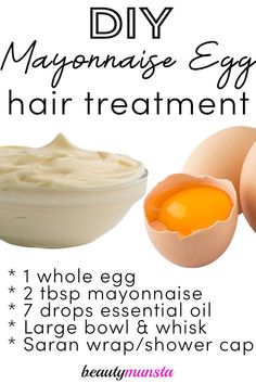 diy mayonnaise egg hair treatment image Mayonnaise Hair Treatments, Mayonnaise Hair Mask, Hair Frizz Control, Egg Hair Mask, Egg For Hair, Hair Mask Recipe, Deep Conditioning Hair Mask, Conditioning Hair Mask, Deep Conditioning Hair