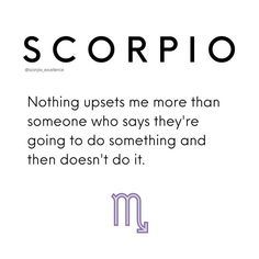 the zodiac sign for scorpio is shown in black and white with purple lettering