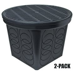 2 - pack round garden planter with flower design on the sides and bottom, black