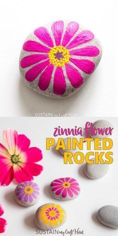 some rocks with flowers painted on them and the words zunna flower painted rocks written below