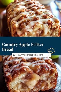 Indulge in this easy Country Apple Fritter Bread, packed with layers of cinnamon-spiced apples, a sweet glaze, and a soft, moist texture. Perfect for breakfast, dessert, or a party treat, this quick bread is a crowd favorite! The blend of brown sugar, cinnamon, and tender apples makes every bite a flavor explosion. 🍏🍩 #EasyRecipe #AppleFritterBread #PartyDessert Country Apple Fritter Bread, Baked Apple Dessert, Apple Fritter Bread, Pembuat Roti, Dessert Breads, Apple Fritter, Bread Sweet, Apple Dessert Recipes, Apple Dessert