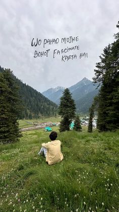 a person sitting on top of a lush green hillside