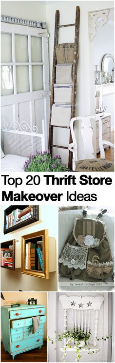 the top 20 thrift store makeover ideas are featured in this collage with images of furniture and decor