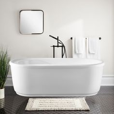 Come home and relax in your luxurious freestanding bathtub by Vanity Art. From the serenity, collection emerges the ergonomic pure-scape freestanding bathtub. Its design is as comfortable as it is stylish. The contemporary design and defined lines will complement any bathroom decor and make the room seem more spacious. The pure-scape stand-alone tub is ergonomically engineered and will comfortably hold your body, so you can soak in peaceful tranquility. 100% white glossy acrylic (never any paint Luxury Tub, Standing Bathtub, Modern Tub, Bathroom Mood Board, Stand Alone Tub, Baths Interior, Vanity Art, Bathroom Remodeling Ideas, Bathroom Redesign