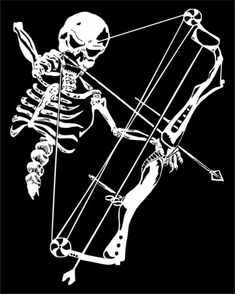 a skeleton with a bow and arrow in its hand is shown on a black background