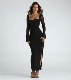 Becka Formal Mesh High Slit Long Dress | Windsor Long Hoco Dresses With Sleeves, Off The Shoulder Christmas Dress, Dress Outfits Party Wedding, Long Dresses Homecoming, Long Sleeved Long Dress, Fall Formal Dresses Wedding Guest Long Sleeve, Black Maxi Dress Wedding Guest, Long Dresses For Petite Women, December Wedding Dress Guest