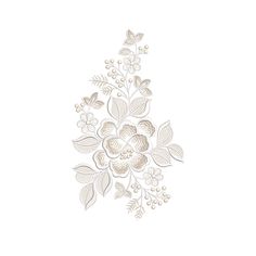 a drawing of flowers and leaves on a white background