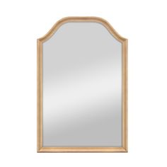 a mirror that is on top of a white wall and has a wooden frame around it