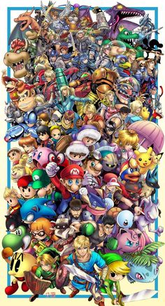 an image of a bunch of cartoon characters in the same frame, with different colors and sizes