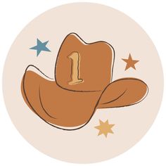 a brown cowboy hat with the number one on it's side and stars in the background