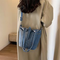 UAKISS - Fashion Denim Bucket Bag Women Shoulder Bag Lady Travel Designer Handbag Female Crossbody Shopper Bag Large Capacity Women's Bag Denim Bucket Bag, Travel Crossbody Bag, Mens Satchel, Travel Crossbody, Soft Pattern, Crossbody Bags For Travel, Women Crossbody Bag, Canvas Messenger Bag, Women Shoulder Bag