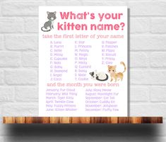 a sign that says what's your kitten name?