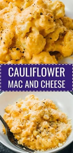 cauliflower mac and cheese on a white plate