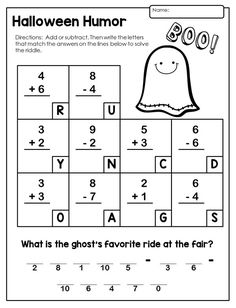 halloween themed worksheet for kids to practice numbers and subtractions with