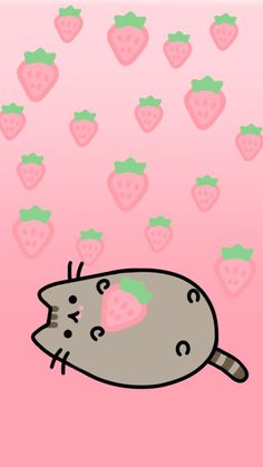 an animal with strawberries on it's back in front of a pink background